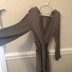 Open shoulder mossy green Romper